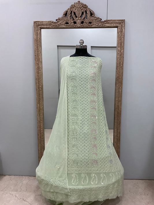 Multicolored Cutdana and Sequence Straight Green