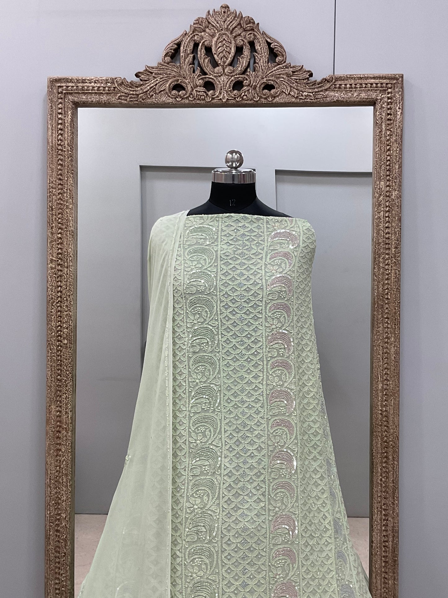 Multicolored Cutdana and Sequence Straight Green