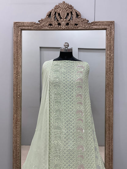 Multicolored Cutdana and Sequence Straight Green