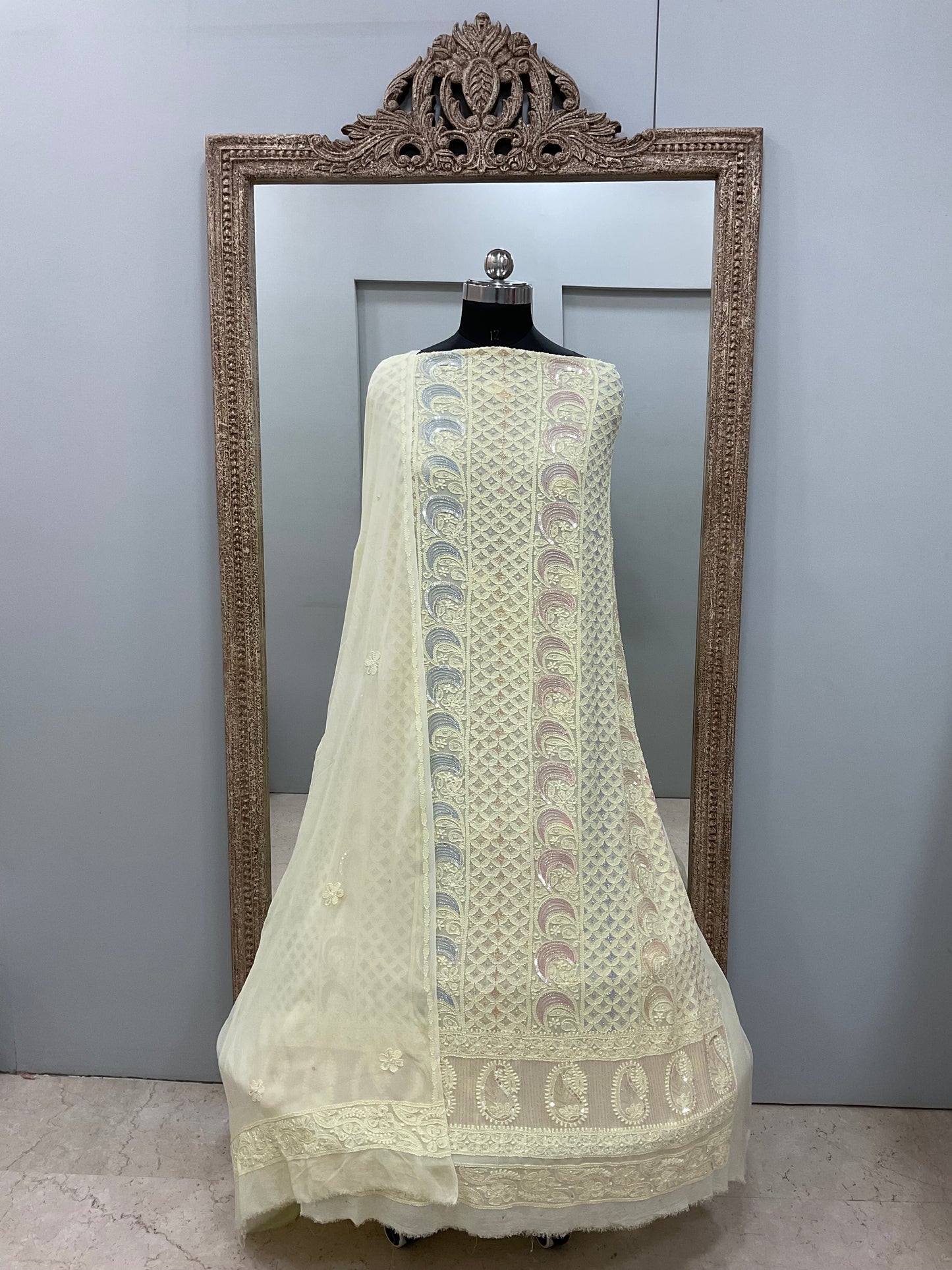 Multicolored Cutdana and Sequence Straight Yellow