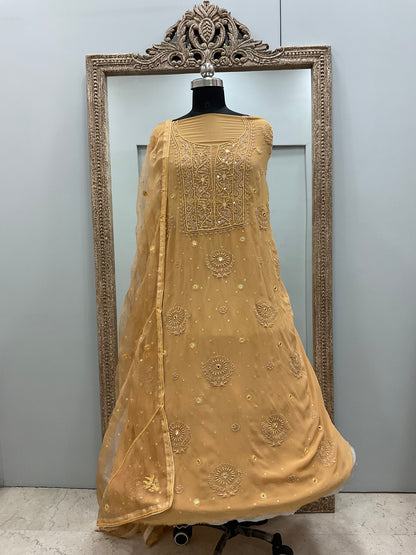Pure Georgette Heavy Shirt With Pure Organza Dupatta Pearl and Cutdana Orange