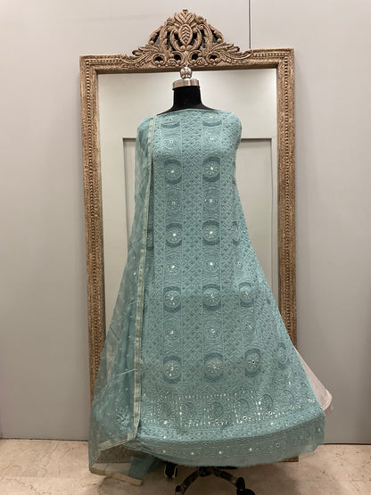 Pure Georgette Heavy Shirt With Organza Dupatta Green