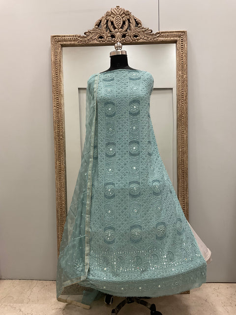 Pure Georgette Heavy Shirt With Organza Dupatta Green
