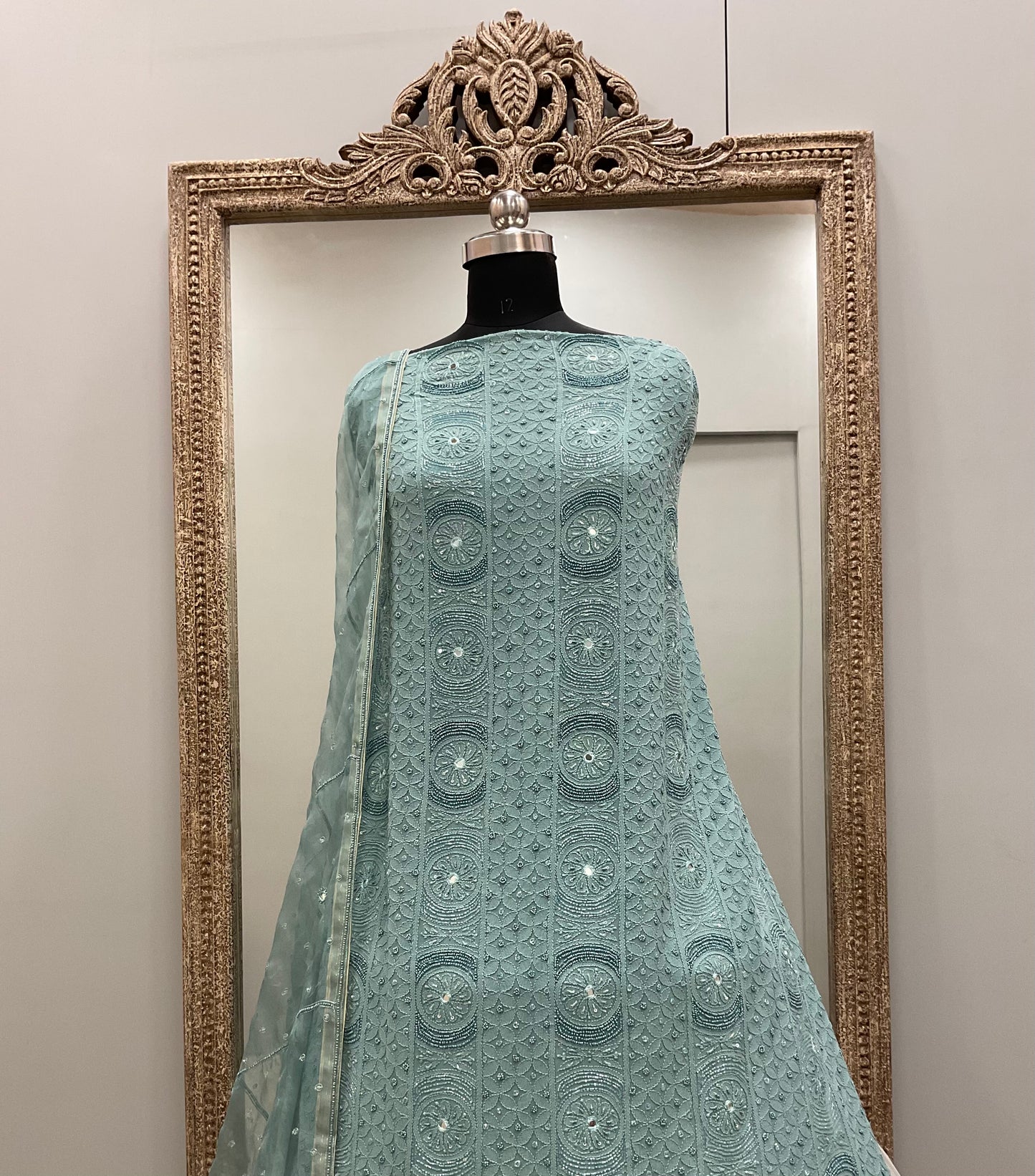 Pure Georgette Heavy Shirt With Organza Dupatta Green