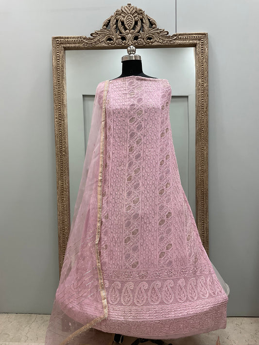 Pure Georgette Heavy Shirt With Pure Organza Dupatta Pearl and Cutdana Pink