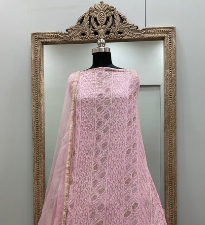 Pure Georgette Heavy Shirt With Pure Organza Dupatta Pearl and Cutdana Pink