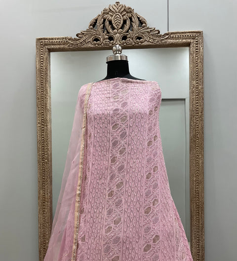 Pure Georgette Heavy Shirt With Pure Organza Dupatta Pearl and Cutdana Pink