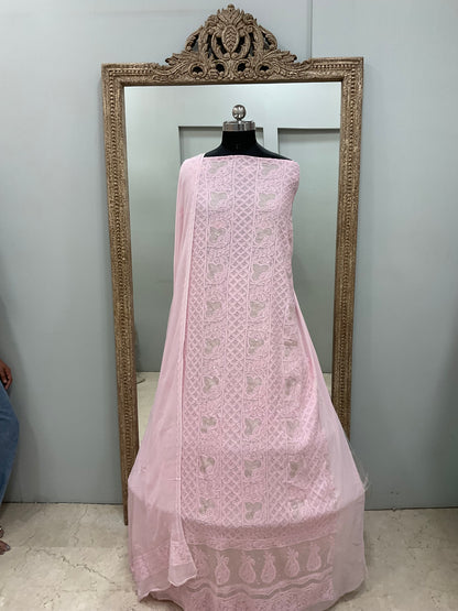 Colored Pearl Georgette Shirt With Dupatta Pink