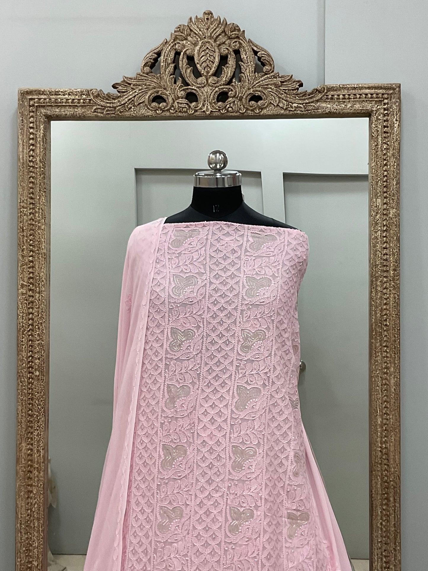 Colored Pearl Georgette Shirt With Dupatta Pink