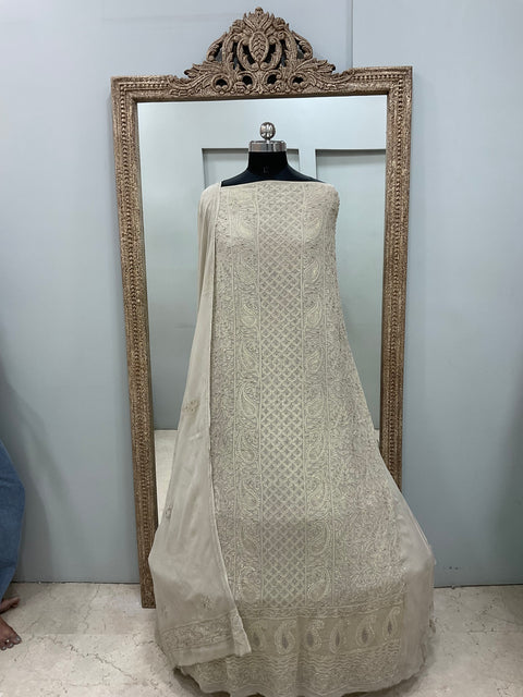 Colored Pearl Georgette Shirt With Dupatta Gray