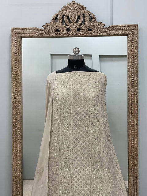 Colored Pearl Georgette Shirt With Dupatta Gray