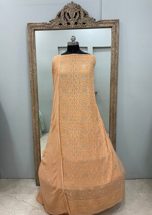 Colored Pearl Georgette Shirt With Dupatta Orange