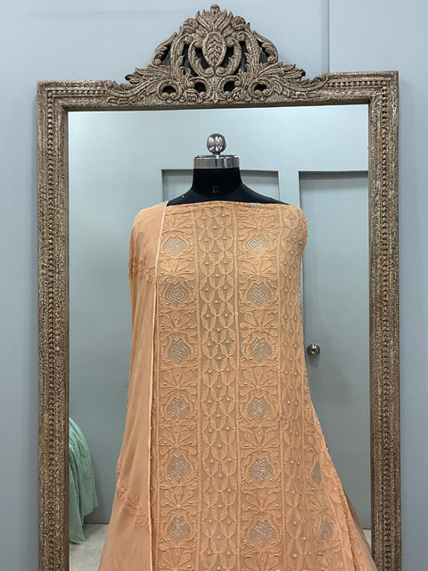 Colored Pearl Georgette Shirt With Dupatta Orange