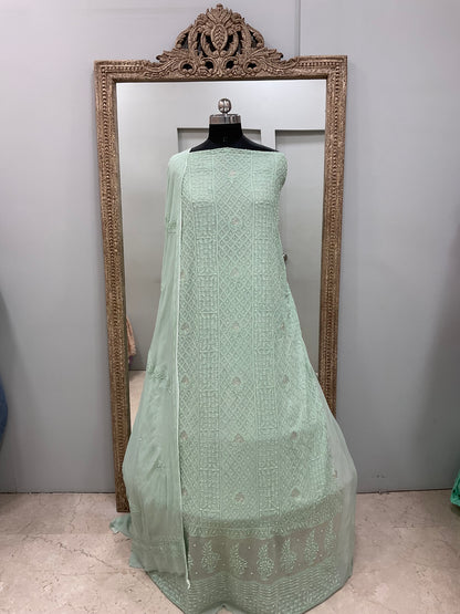 Colored Pearl Georgette Shirt With Dupatta Sea Green
