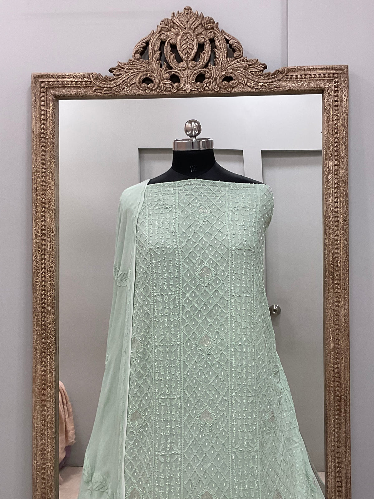 Colored Pearl Georgette Shirt With Dupatta Sea Green