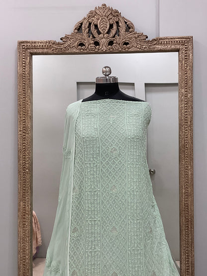 Colored Pearl Georgette Shirt With Dupatta Sea Green