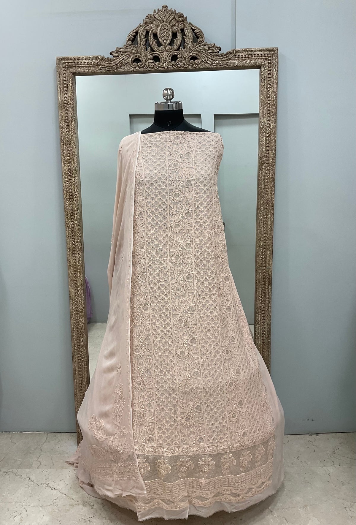 Colored Pearl Georgette Shirt With Dupatta Beige