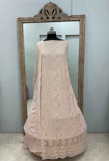 Colored Pearl Georgette Shirt With Dupatta Beige