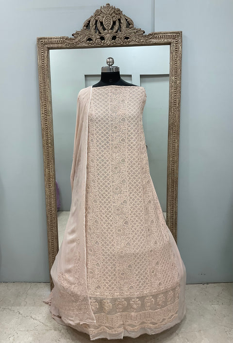 Colored Pearl Georgette Shirt With Dupatta Beige