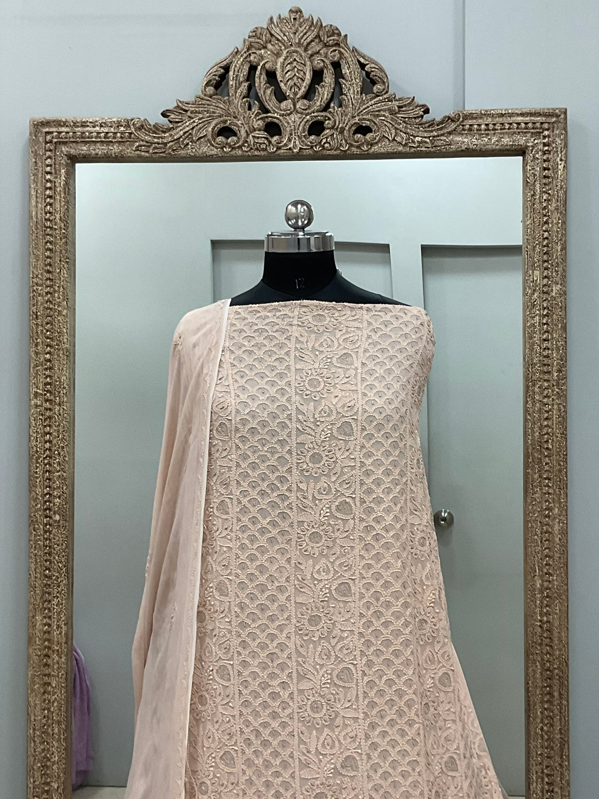 Colored Pearl Georgette Shirt With Dupatta Beige
