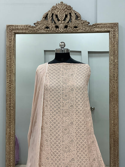 Colored Pearl Georgette Shirt With Dupatta Beige