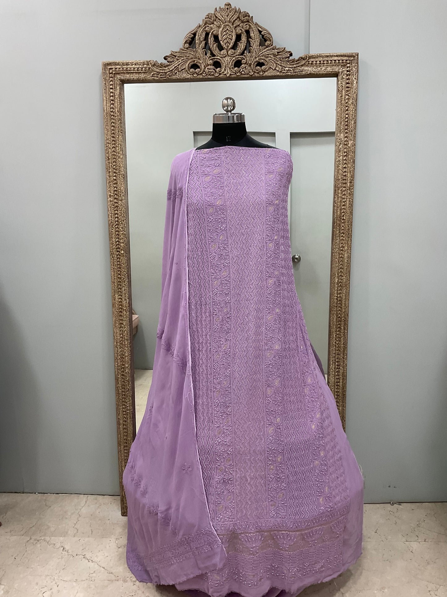 Multicolored Cutdana and Sequence Straight Purple