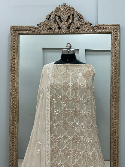 Superfine Pure Georgette Anarkali Heavy Pearl, Cutdana and Sequence,Jaali Work Golden