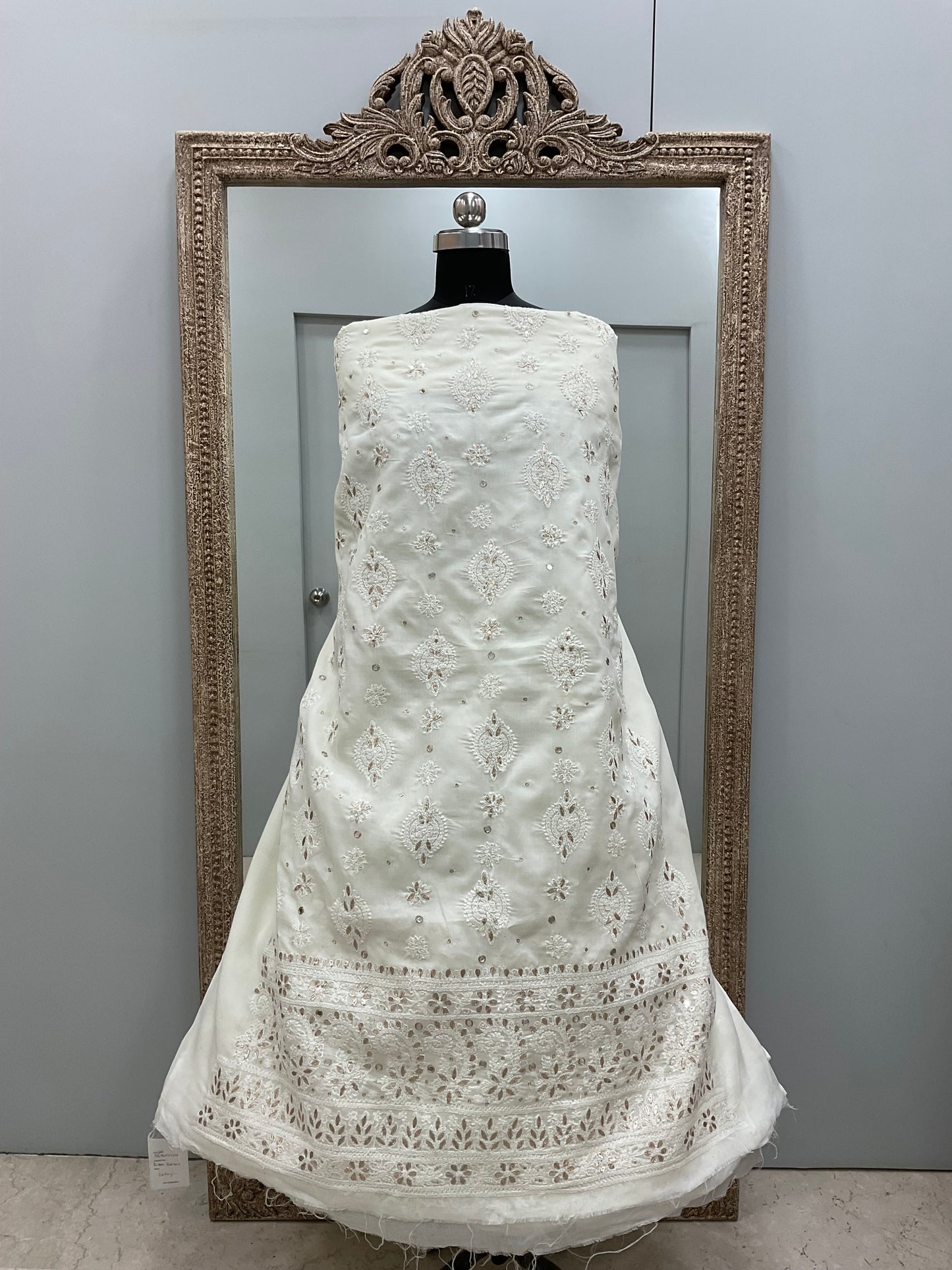 Pure Cotton Voil Booty Straight Shirt Dupatta and Bottom White