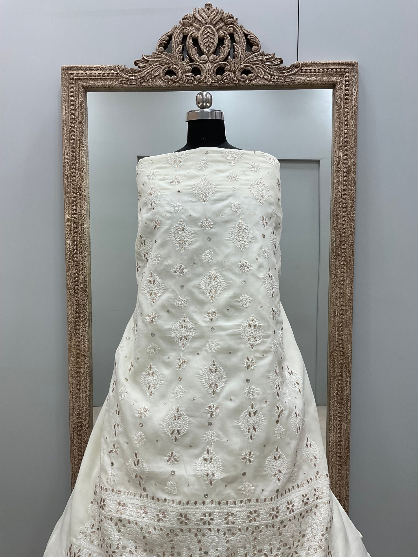 Pure Cotton Voil Booty Straight Shirt Dupatta and Bottom White