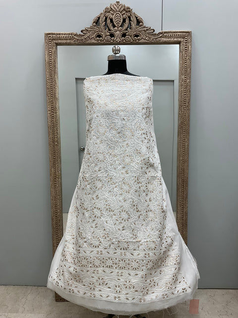 Pure Cotton Voil Booty Straight Shirt Dupatta and Bottom White