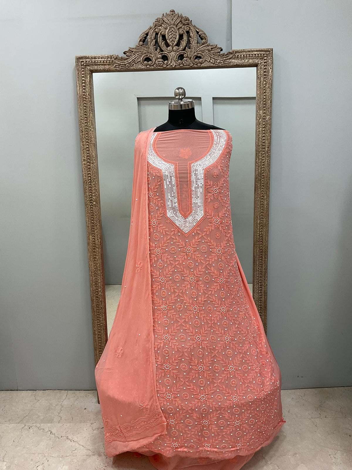 Pearl Gala Straight with Heavy Pearl Work Peach