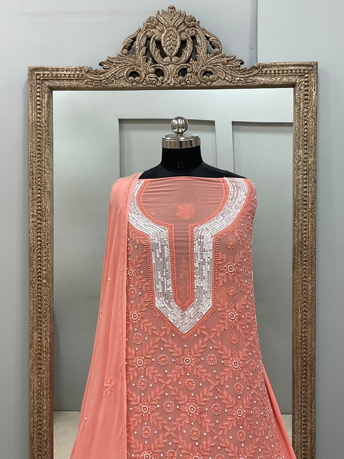 Pearl Gala Straight with Heavy Pearl Work Peach