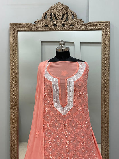 Pearl Gala Straight with Heavy Pearl Work Peach