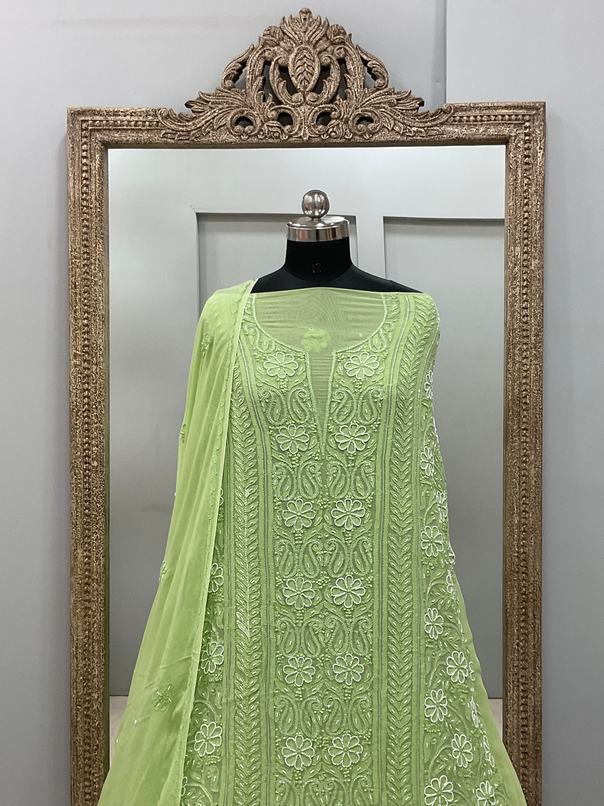 Pearl Gala Straight with Heavy Pearl Work Green