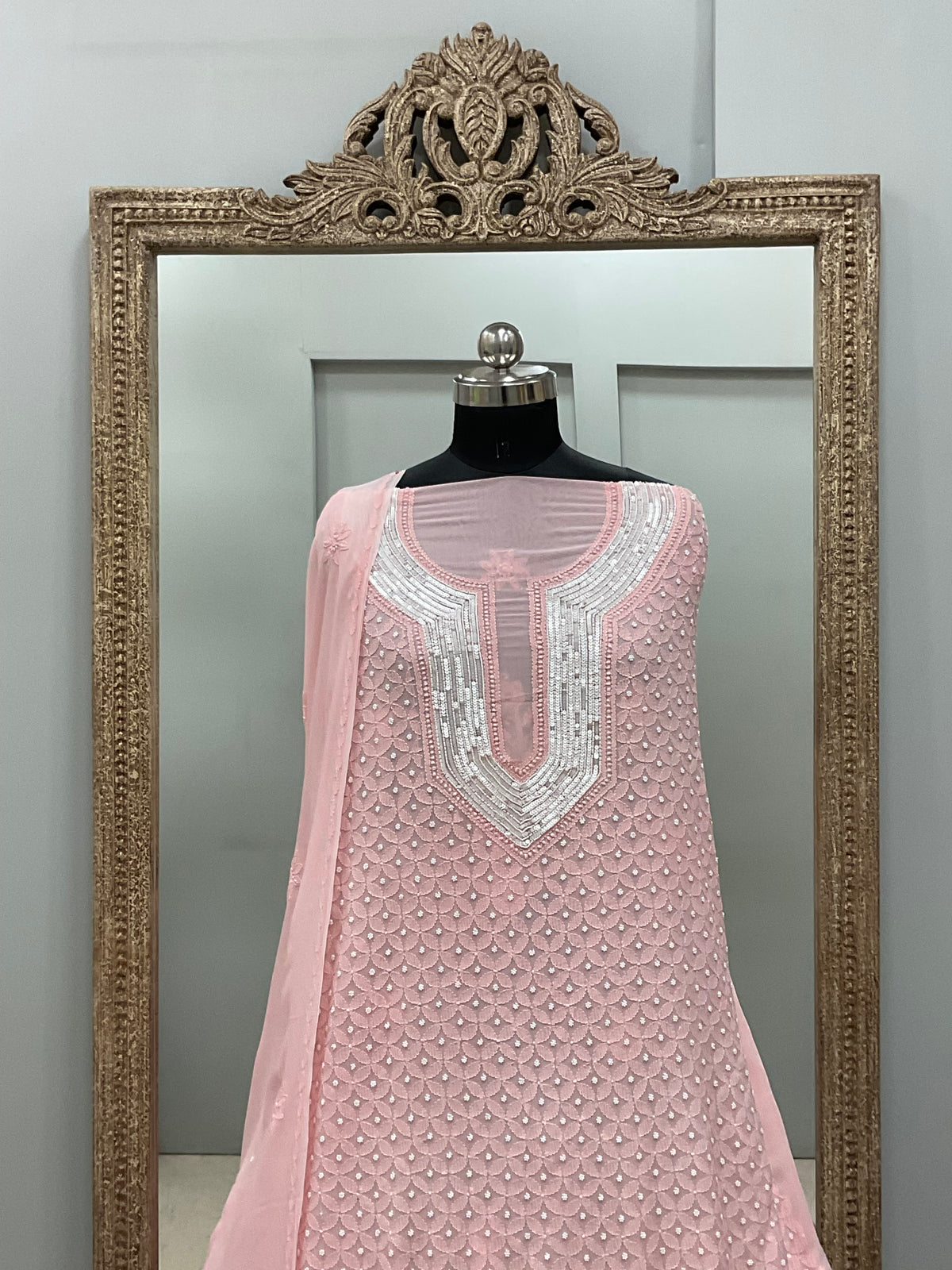 Pearl Gala Straight with Heavy Pearl Work  Pink