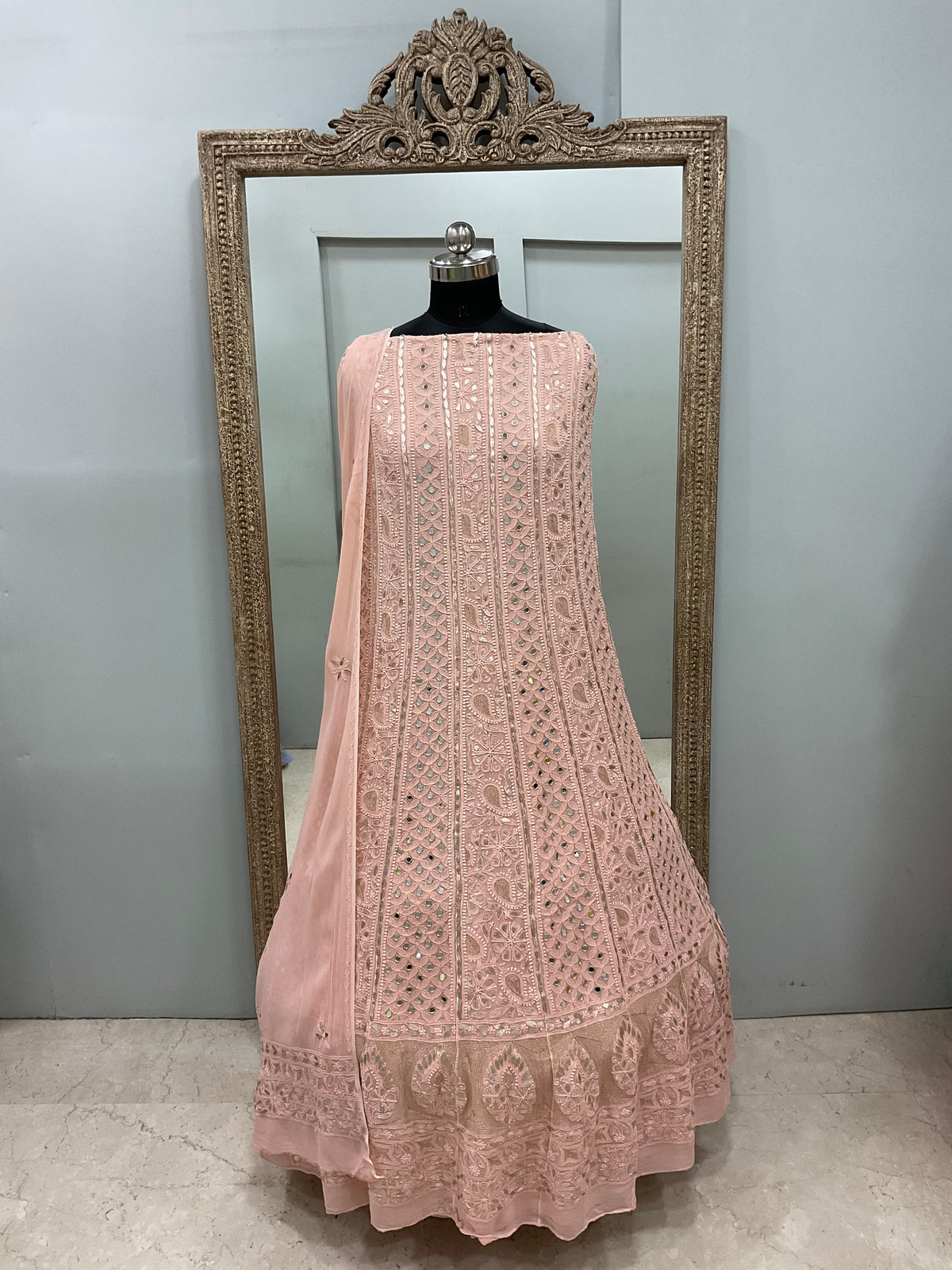 Georgette Anarkali Heavy Gota Mirror Work Peach