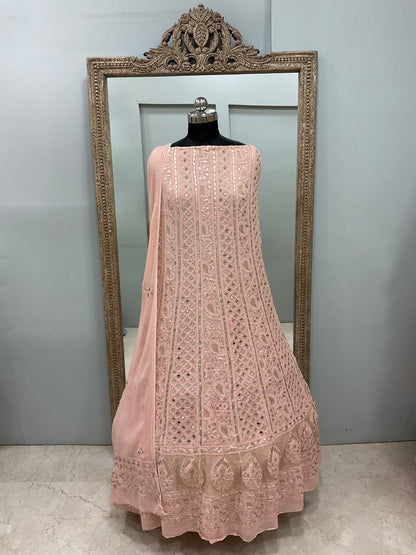 Georgette Anarkali Heavy Gota Mirror Work Peach