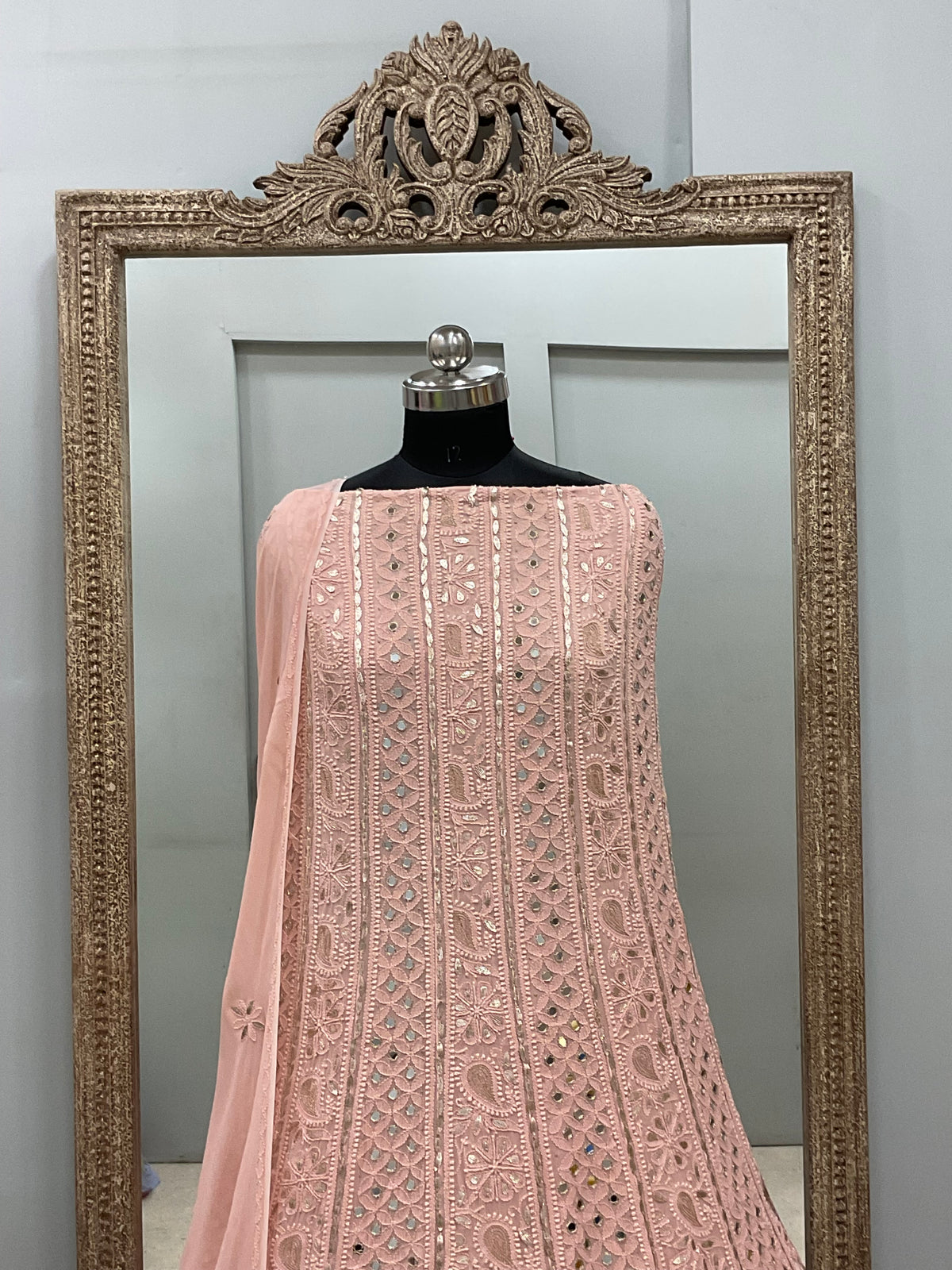 Georgette Anarkali Heavy Gota Mirror Work Peach