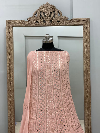 Georgette Anarkali Heavy Gota Mirror Work Peach