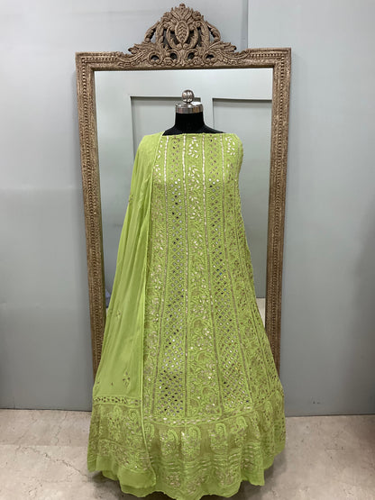 Georgette Anarkali Heavy Gota Mirror Work Green