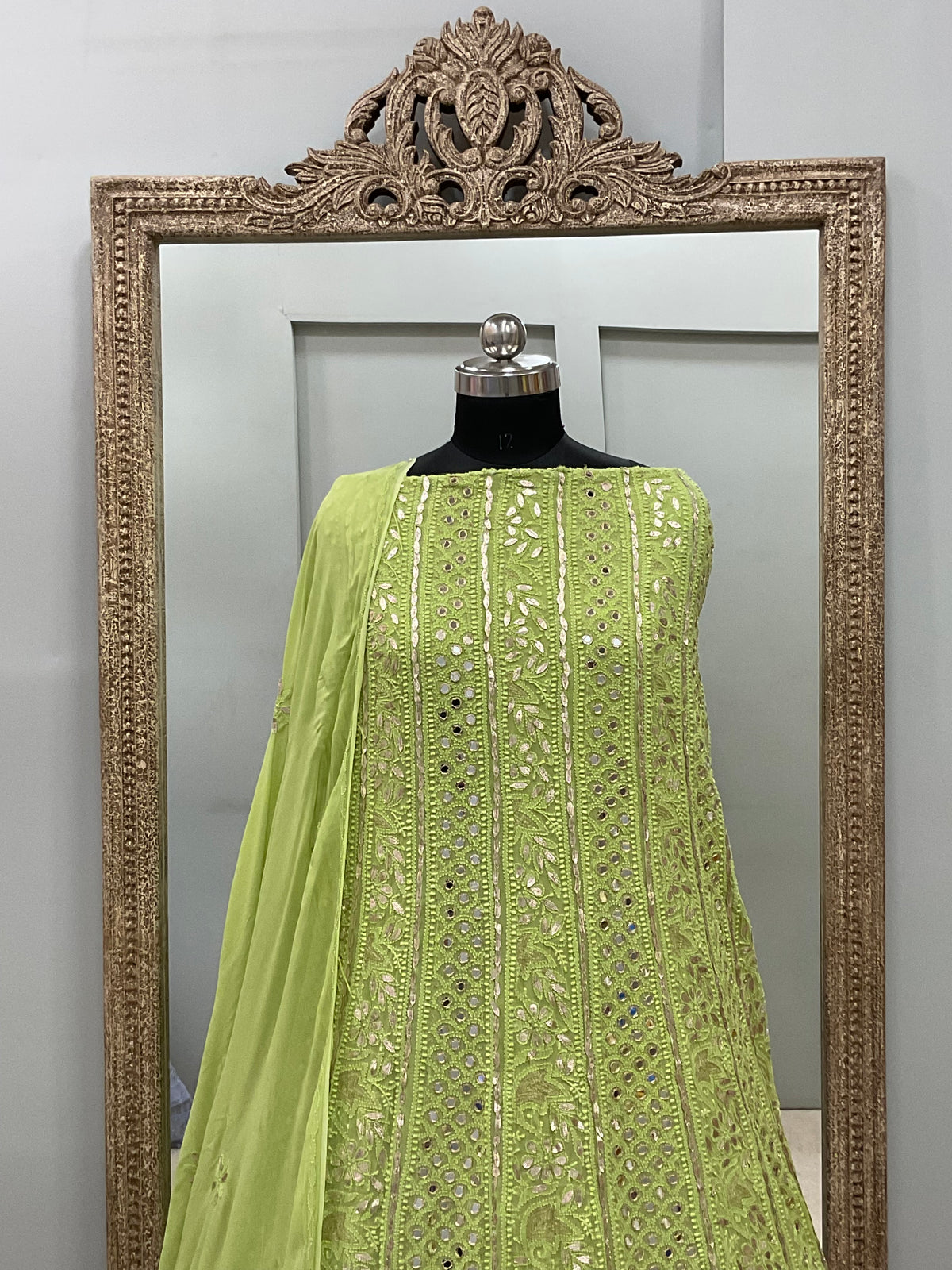 Georgette Anarkali Heavy Gota Mirror Work Green