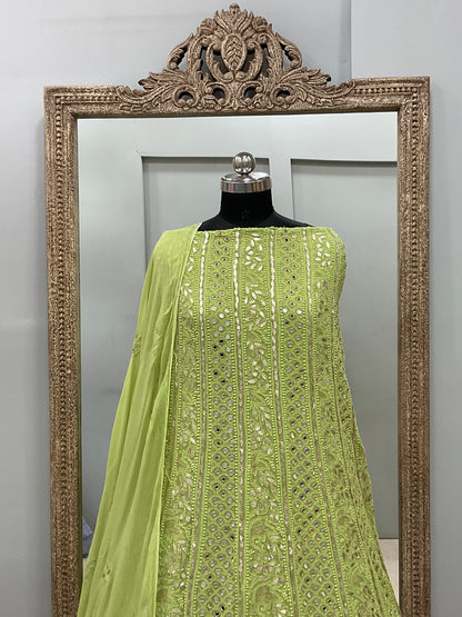Georgette Anarkali Heavy Gota Mirror Work Green