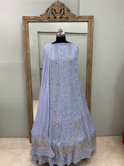 Georgette Anarkali Heavy Gota Mirror Work Blue