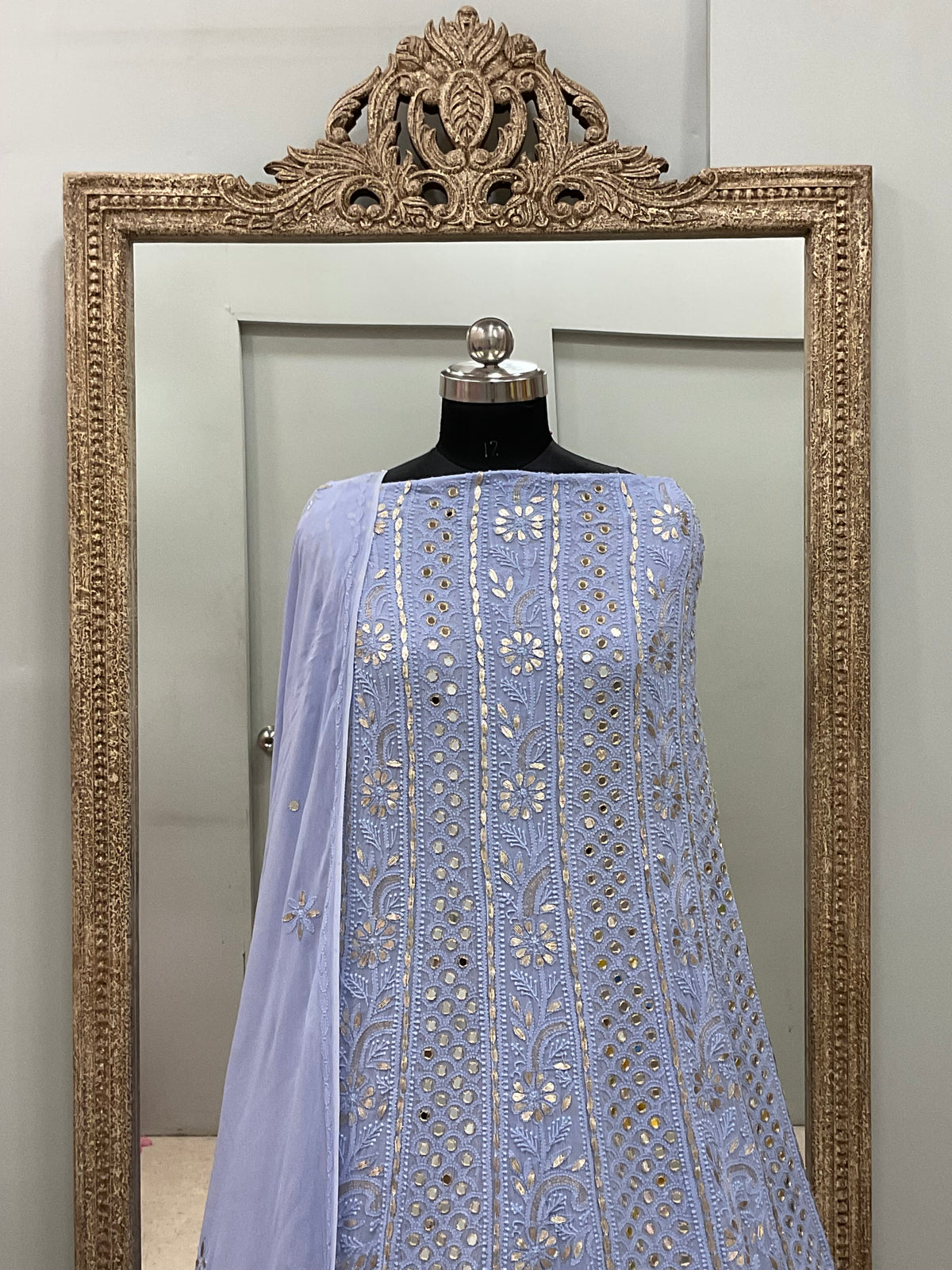 Georgette Anarkali Heavy Gota Mirror Work Blue