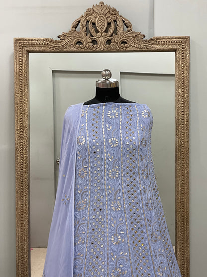 Georgette Anarkali Heavy Gota Mirror Work Blue