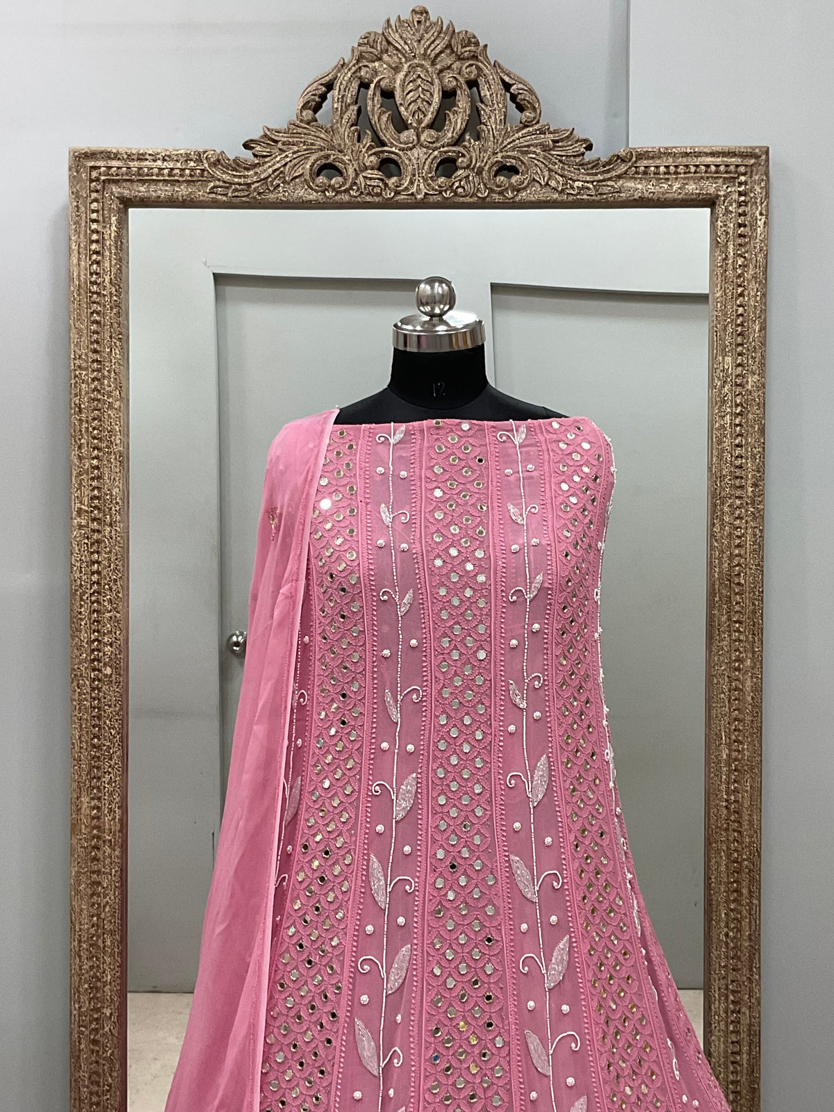 Georgette Anarkali Heavy Gota Mirror Work Pink