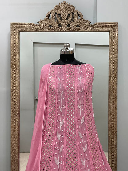 Georgette Anarkali Heavy Gota Mirror Work Pink