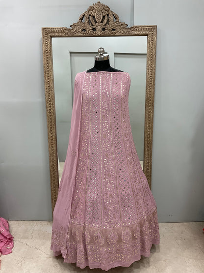Georgette Anarkali Heavy Gota Mirror Work Purple