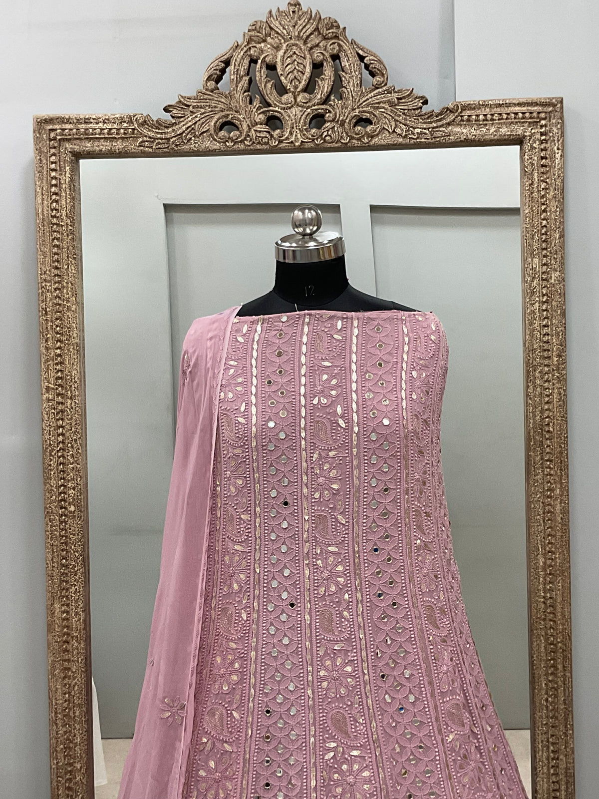 Georgette Anarkali Heavy Gota Mirror Work Purple