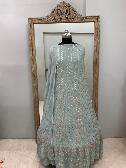 Georgette Anarkali Heavy Gota Mirror Work Turquoise